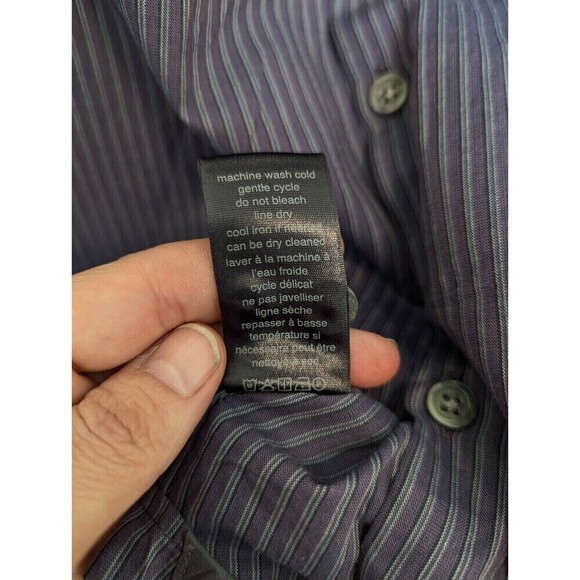 John Varvatos Button Up Shirt Mens Large Blue Striped - Picture 9 of 11